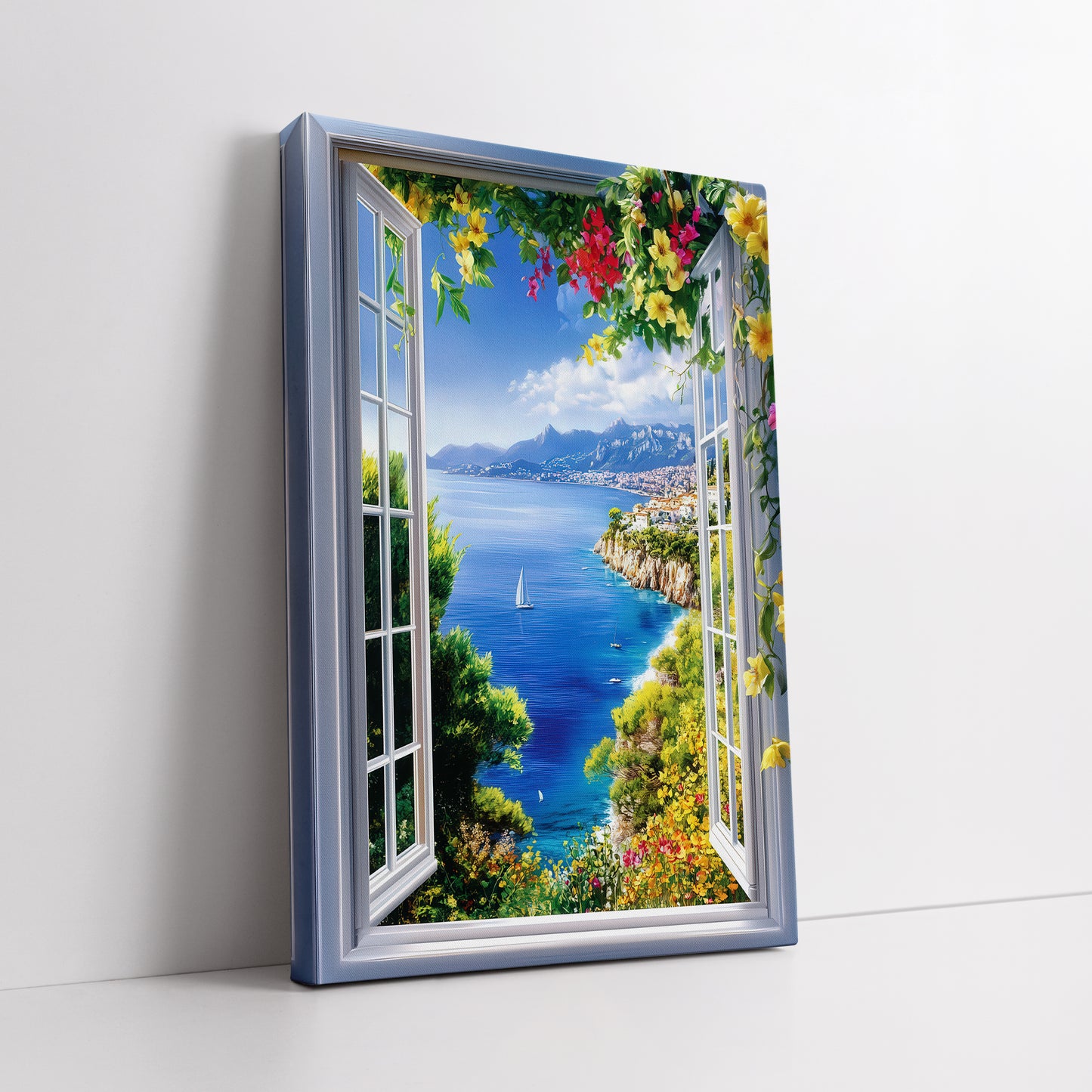 Faux Window View Canvas Wall Art - Mediterranean Sea Landscape Print