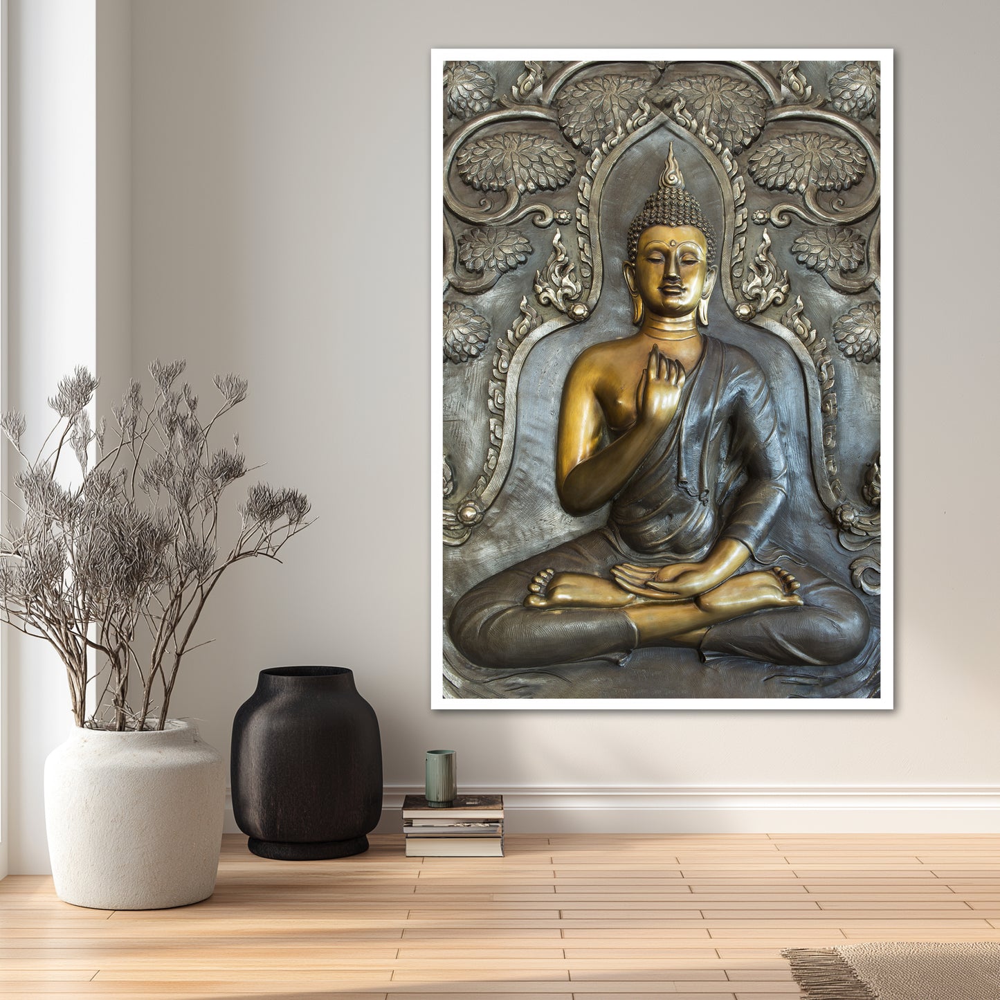 Bronze and Gold Meditating Buddha Canvas Wall Art - Zen Art Print