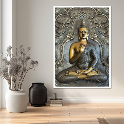 Bronze and Gold Meditating Buddha Canvas Wall Art - Zen Art Print