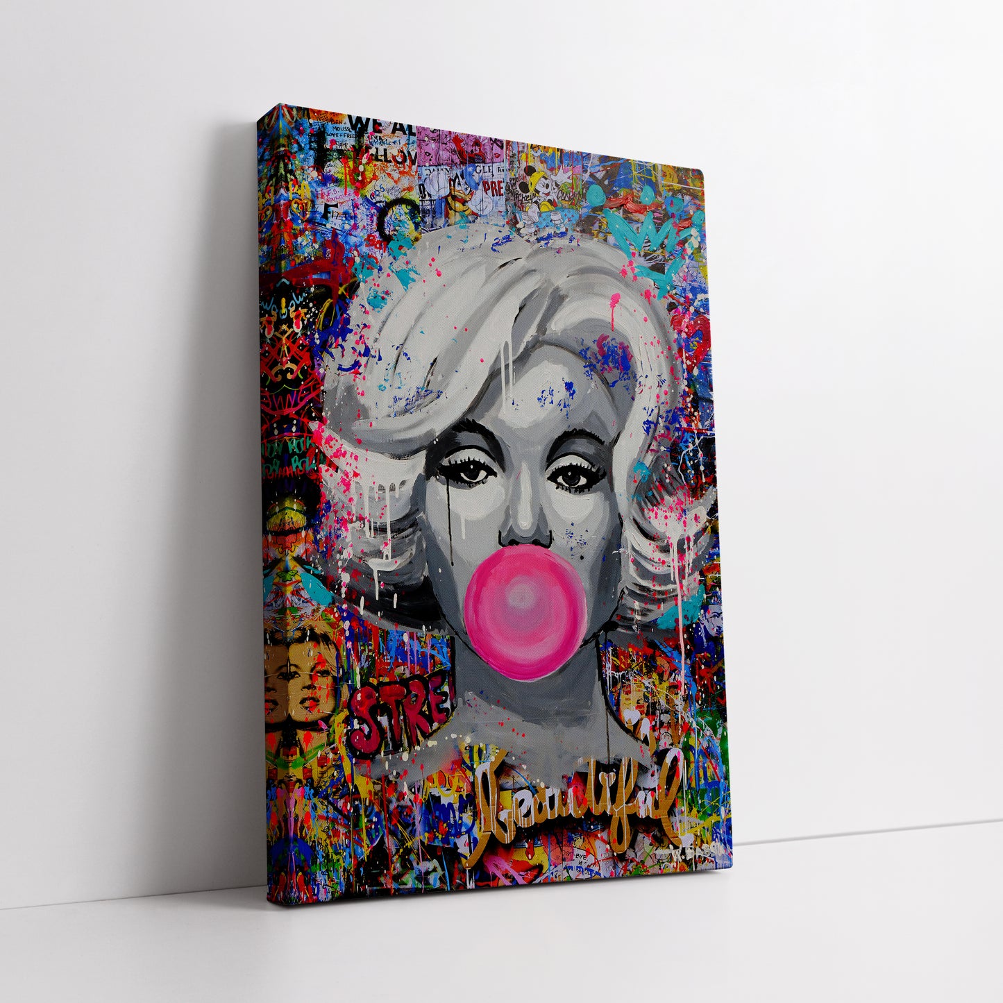 Marilyn Monroe Bubble Gum Pop Art Canvas - Colorful Graffiti Street Art Print