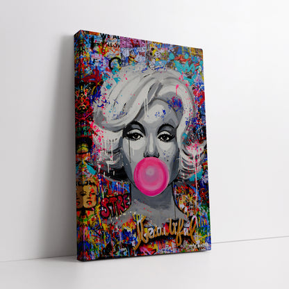 Marilyn Monroe Bubble Gum Pop Art Canvas - Colorful Graffiti Street Art Print