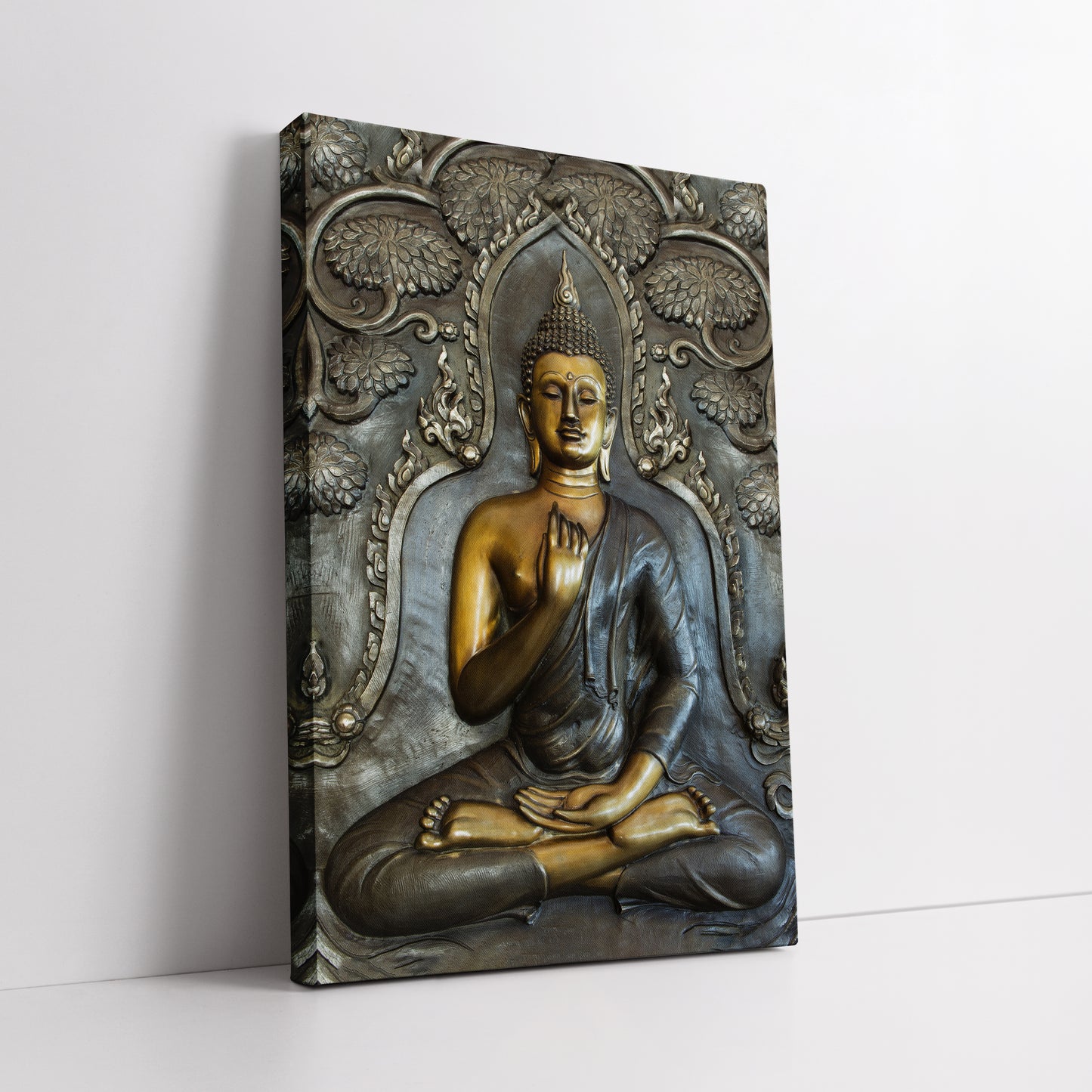 Bronze and Gold Meditating Buddha Canvas Wall Art - Zen Art Print