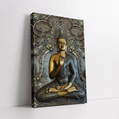 Bronze and Gold Meditating Buddha Canvas Wall Art - Zen Art Print