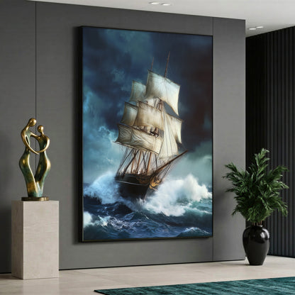 Stormy Sea Sailing Ship Canvas Art - Historical Vessel Ocean Print