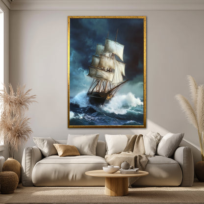 Stormy Sea Sailing Ship Canvas Art - Historical Vessel Ocean Print