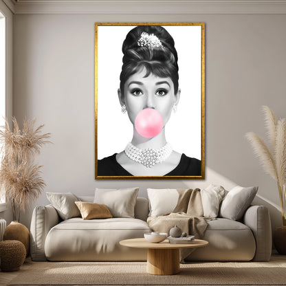 Audrey Hepburn Bubblegum Canvas Art - Modern Pop Art Print