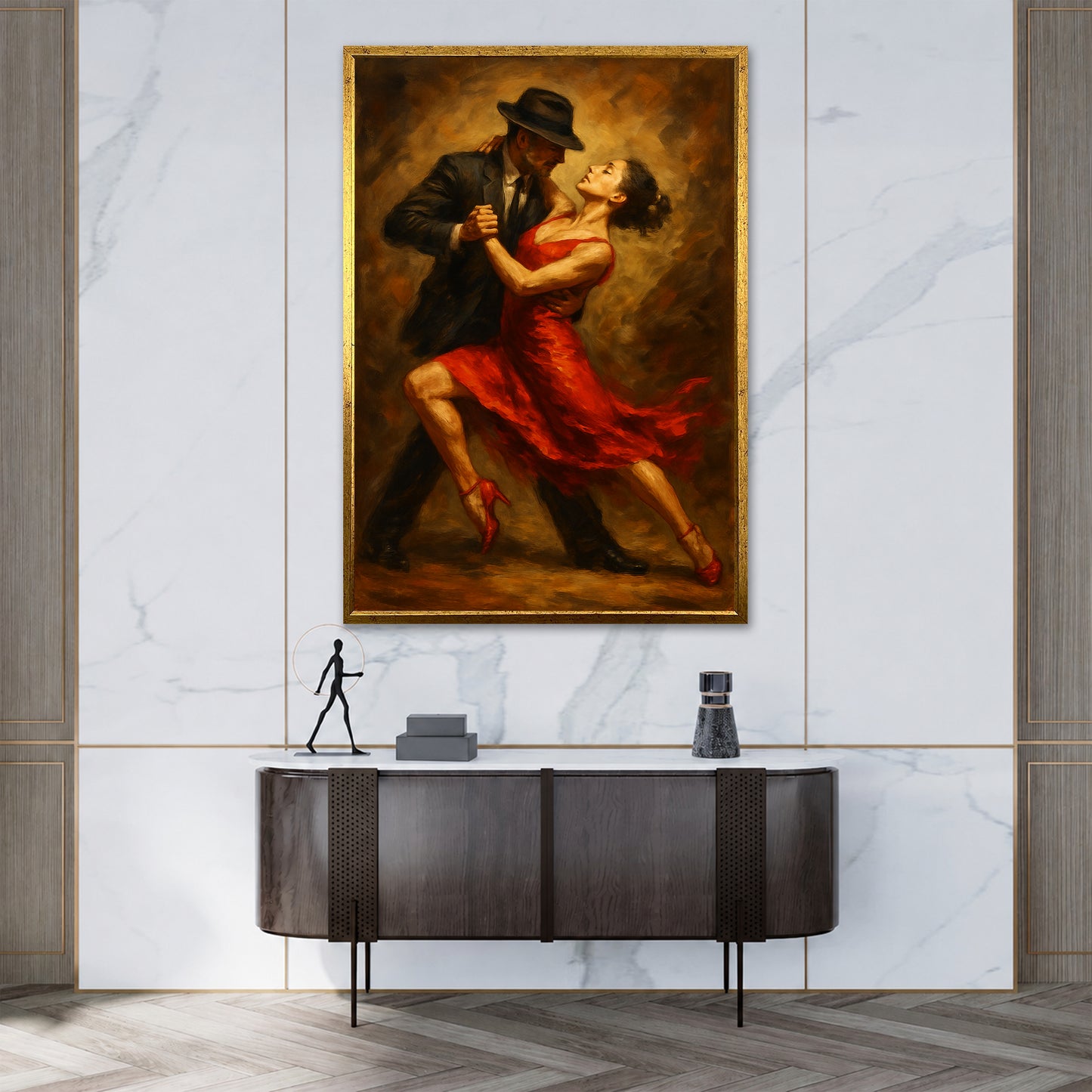 Red Dress Tango Wall Art - Elegant Room Decor