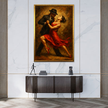 Red Dress Tango Wall Art - Elegant Room Decor
