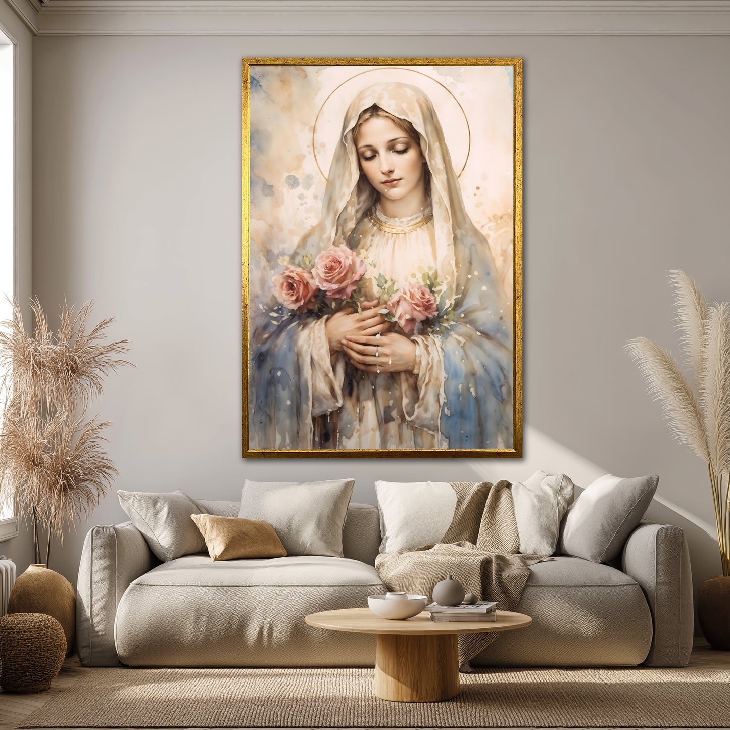 Blessed Mother Mary Canvas Print - Light Tone Christian Home Decor