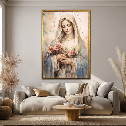 Blessed Mother Mary Canvas Print - Light Tone Christian Home Decor