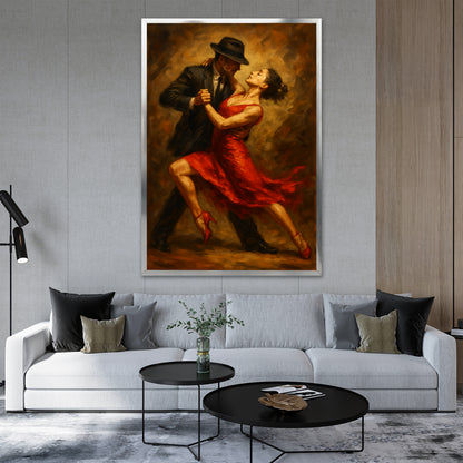 Red Dress Tango Wall Art - Elegant Room Decor