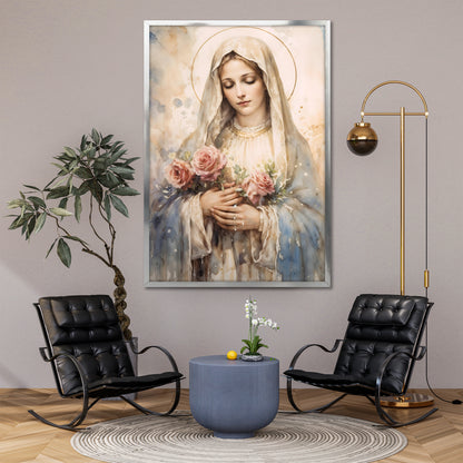 Blessed Mother Mary Canvas Print - Light Tone Christian Home Decor