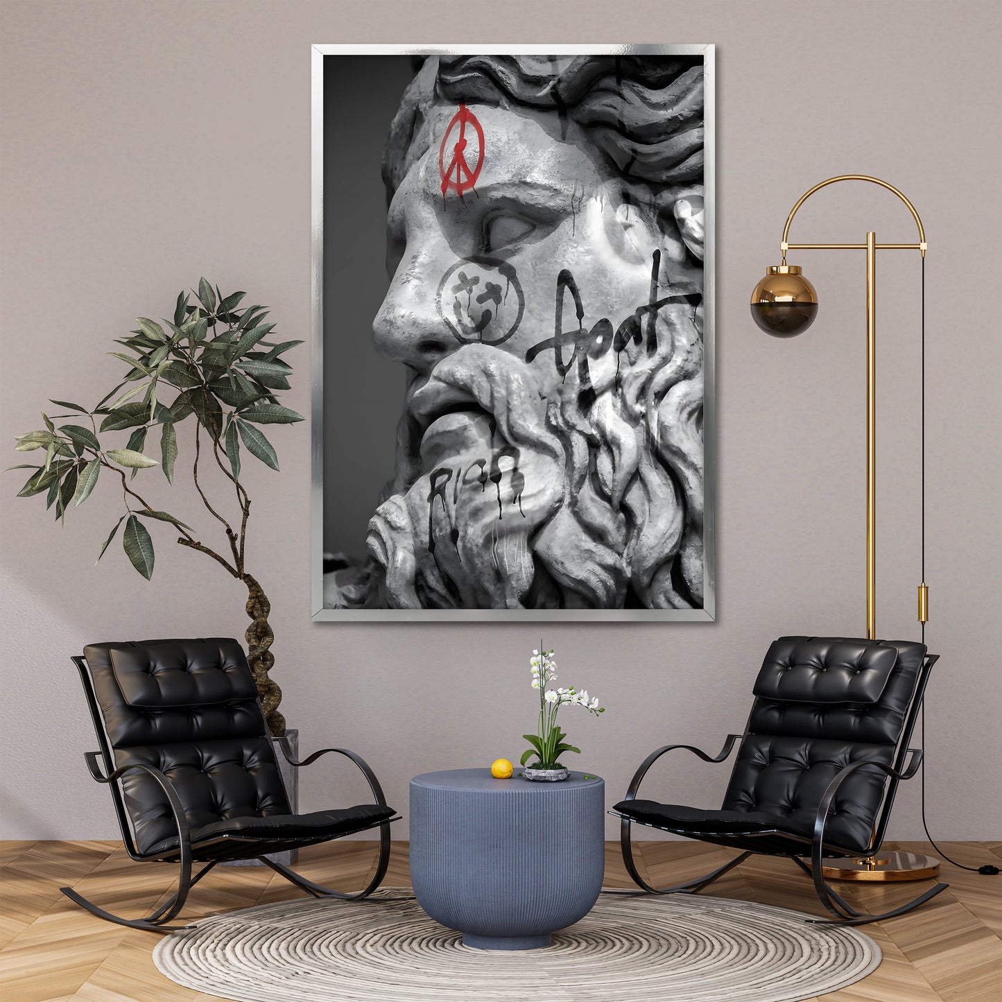 Graffiti Ancient Greek Statue Canvas Art - Pop Art Mythology Bust Print