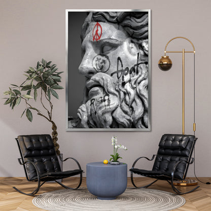 Graffiti Ancient Greek Statue Canvas Art - Pop Art Mythology Bust Print