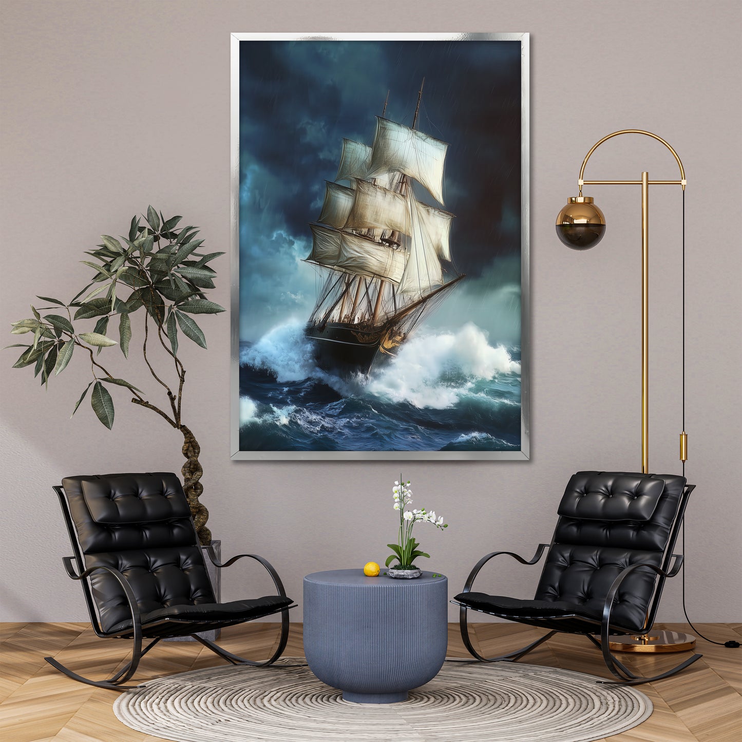 Stormy Sea Sailing Ship Canvas Art - Historical Vessel Ocean Print