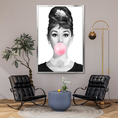 Audrey Hepburn Bubblegum Canvas Art - Modern Pop Art Print