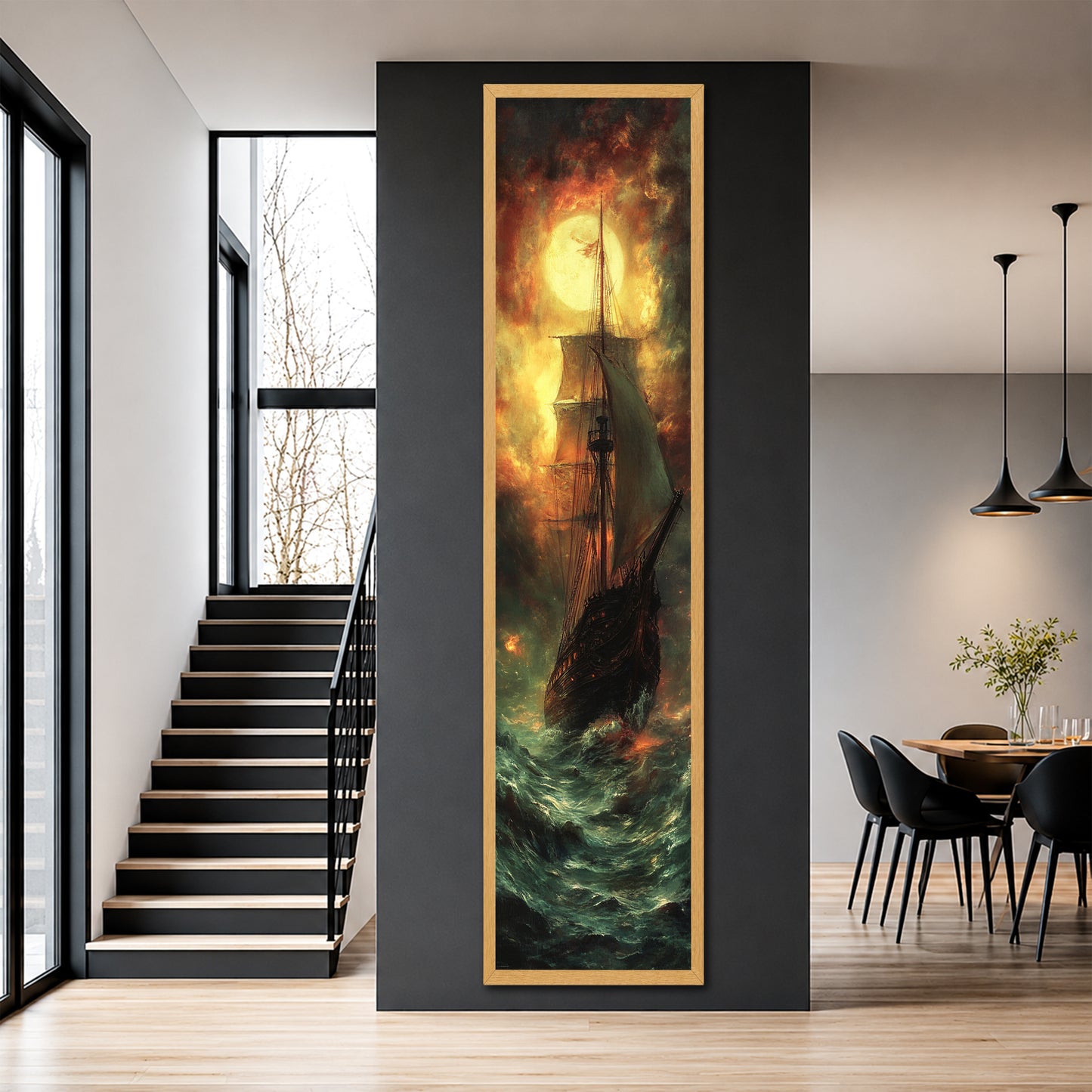 Ghost Ship in Stormy Sea Canvas Wall Art - Dramatic Nautical Decor