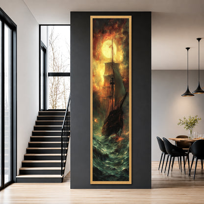 Ghost Ship in Stormy Sea Canvas Wall Art - Dramatic Nautical Decor