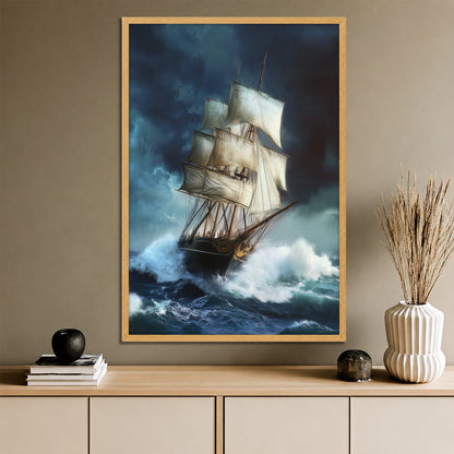 Stormy Sea Sailing Ship Canvas Art - Historical Vessel Ocean Print