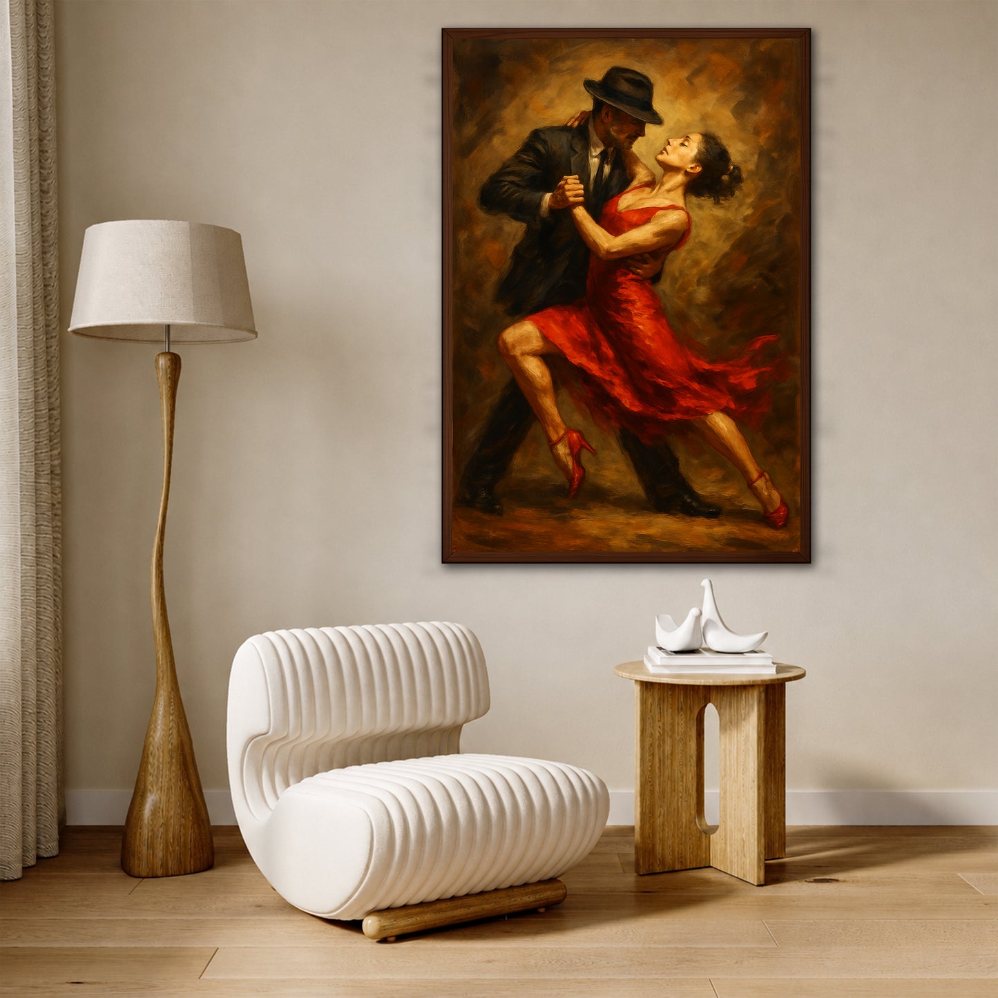 Red Dress Tango Wall Art - Elegant Room Decor