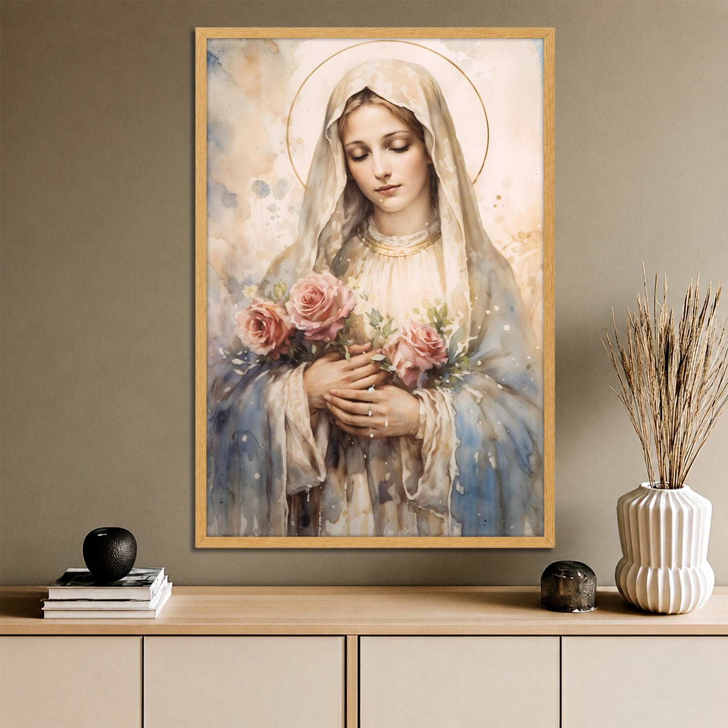 Blessed Mother Mary Canvas Print - Light Tone Christian Home Decor
