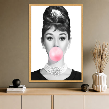 Audrey Hepburn Bubblegum Canvas Art - Modern Pop Art Print