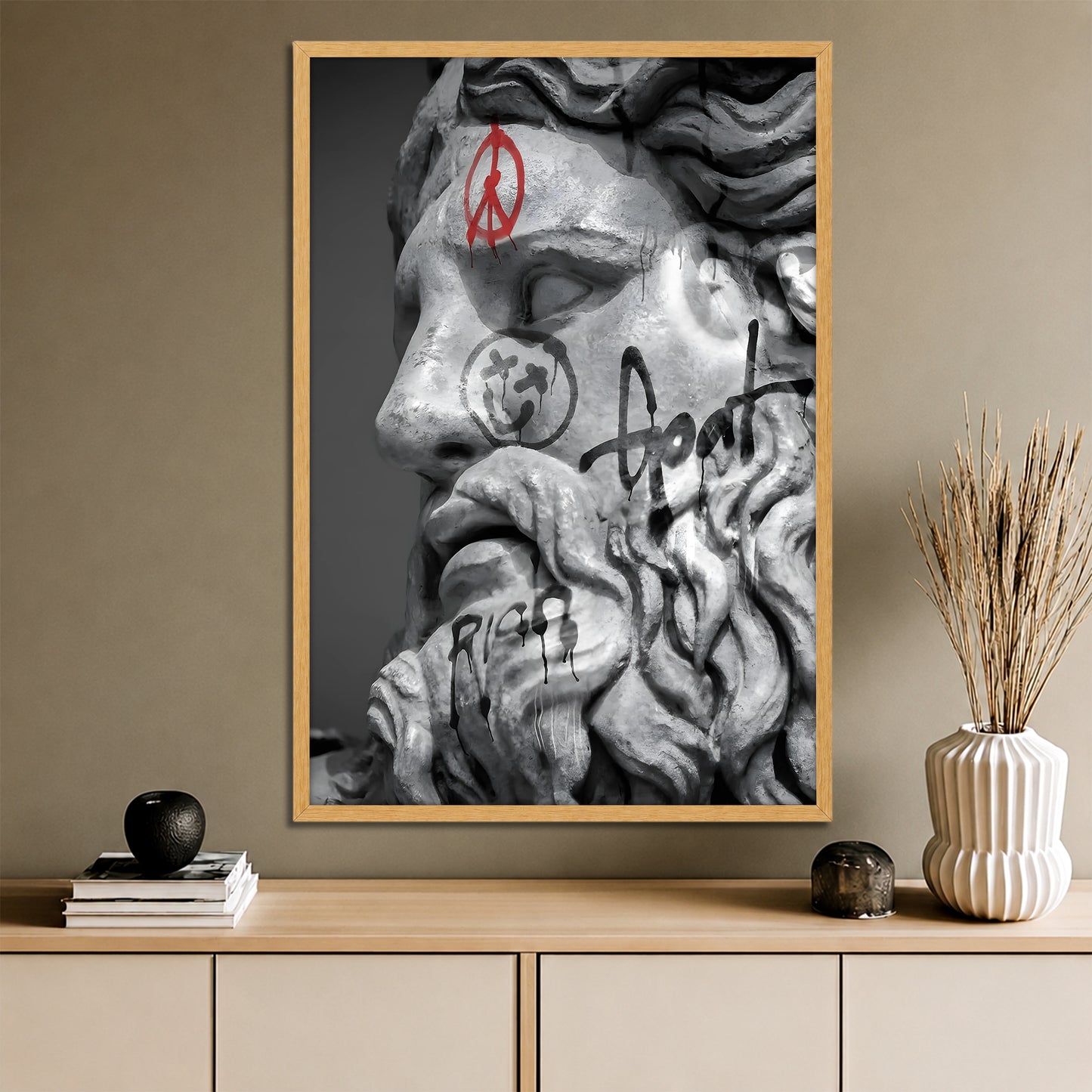 Graffiti Ancient Greek Statue Canvas Art - Pop Art Mythology Bust Print