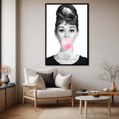 Audrey Hepburn Bubblegum Canvas Art - Modern Pop Art Print