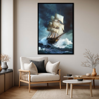 Stormy Sea Sailing Ship Canvas Art - Historical Vessel Ocean Print