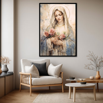 Blessed Mother Mary Canvas Print - Light Tone Christian Home Decor