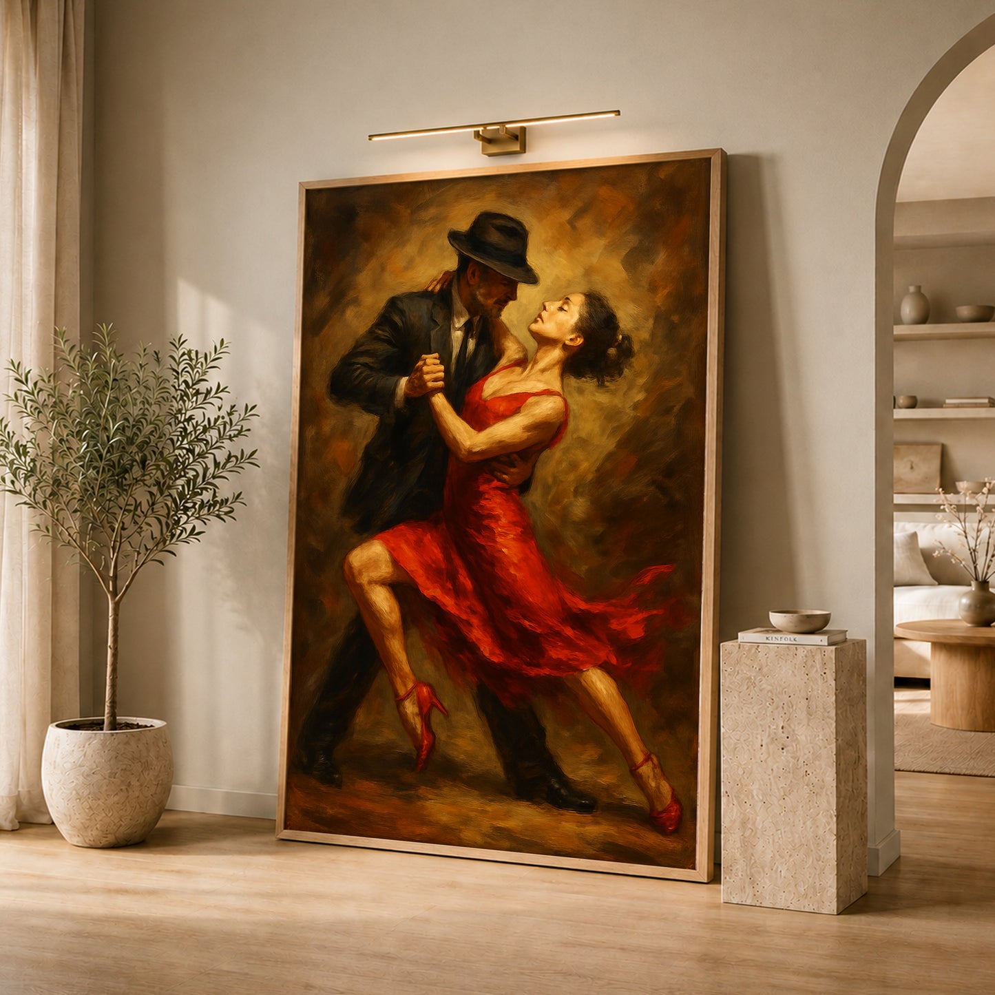 Red Dress Tango Wall Art - Elegant Room Decor