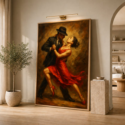 Red Dress Tango Wall Art - Elegant Room Decor