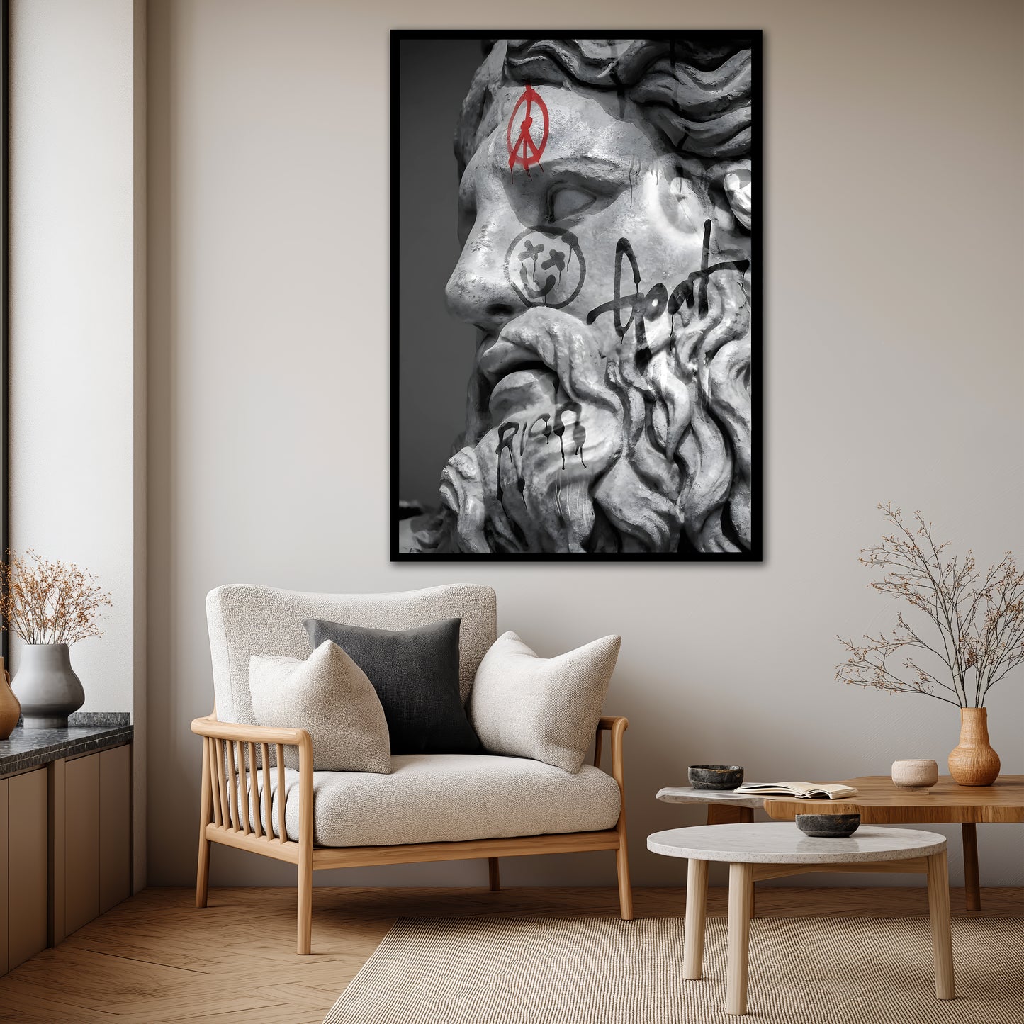 Graffiti Ancient Greek Statue Canvas Art - Pop Art Mythology Bust Print