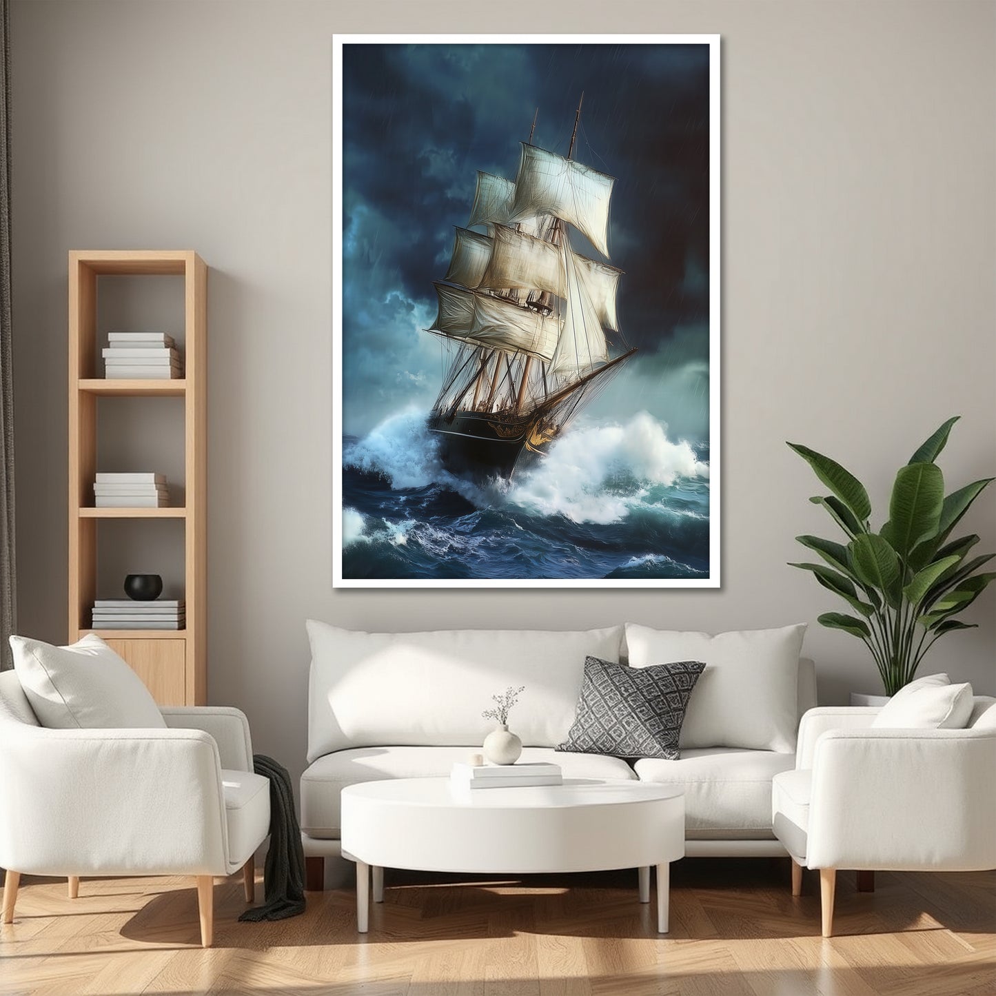 Stormy Sea Sailing Ship Canvas Art - Historical Vessel Ocean Print