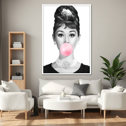 Audrey Hepburn Bubblegum Canvas Art - Modern Pop Art Print