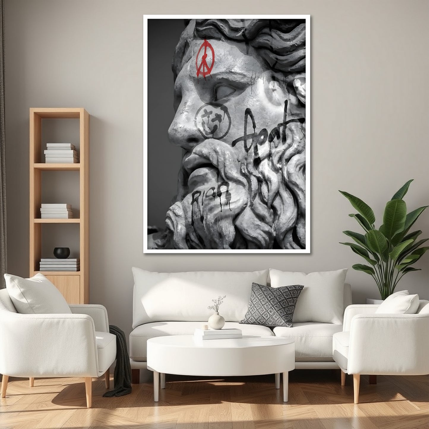 Graffiti Ancient Greek Statue Canvas Art - Pop Art Mythology Bust Print