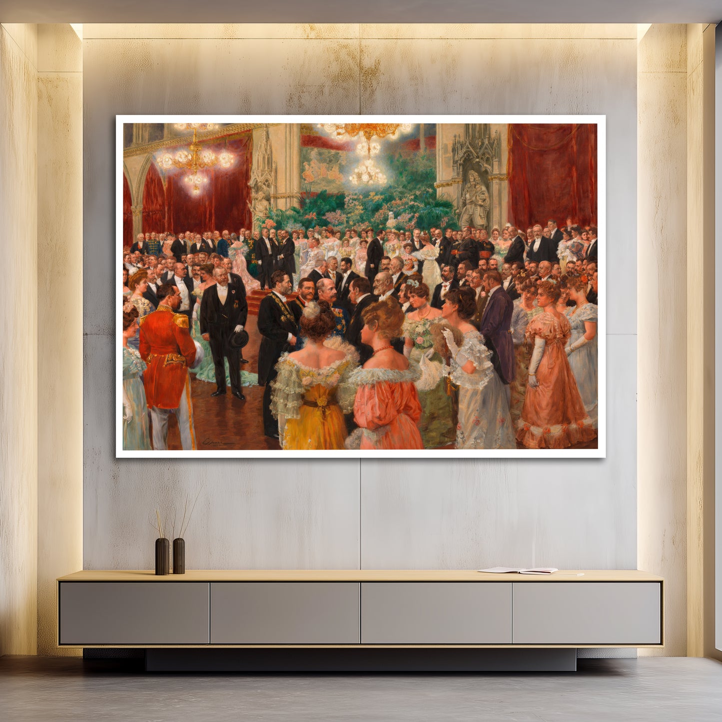 Classic Royal Ballroom Gala Canvas Wall Art - Vintage European Party Print