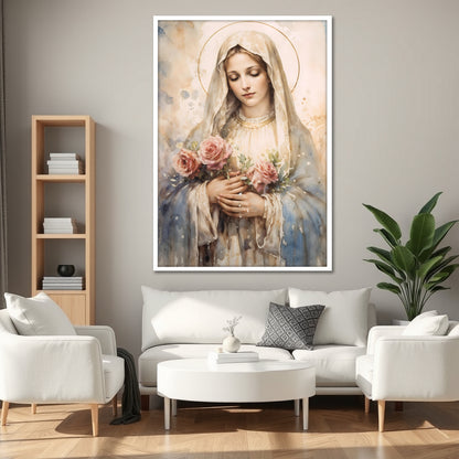 Blessed Mother Mary Canvas Print - Light Tone Christian Home Decor