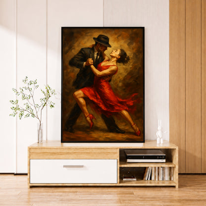 Red Dress Tango Wall Art - Elegant Room Decor