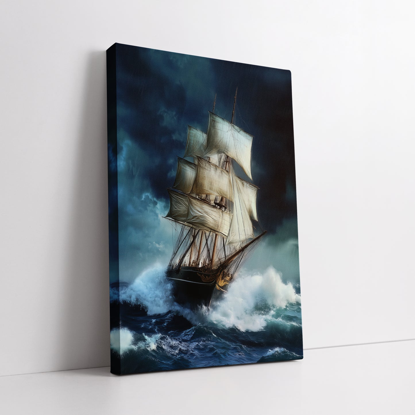 Stormy Sea Sailing Ship Canvas Art - Historical Vessel Ocean Print