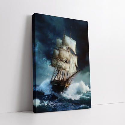 Stormy Sea Sailing Ship Canvas Art - Historical Vessel Ocean Print