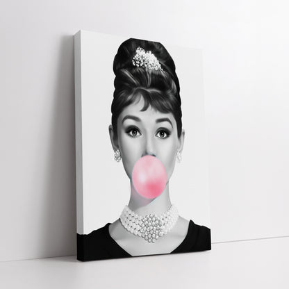 Audrey Hepburn Bubblegum Canvas Art - Modern Pop Art Print
