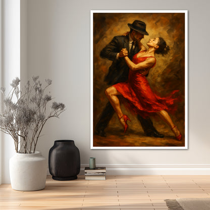 Red Dress Tango Wall Art - Elegant Room Decor