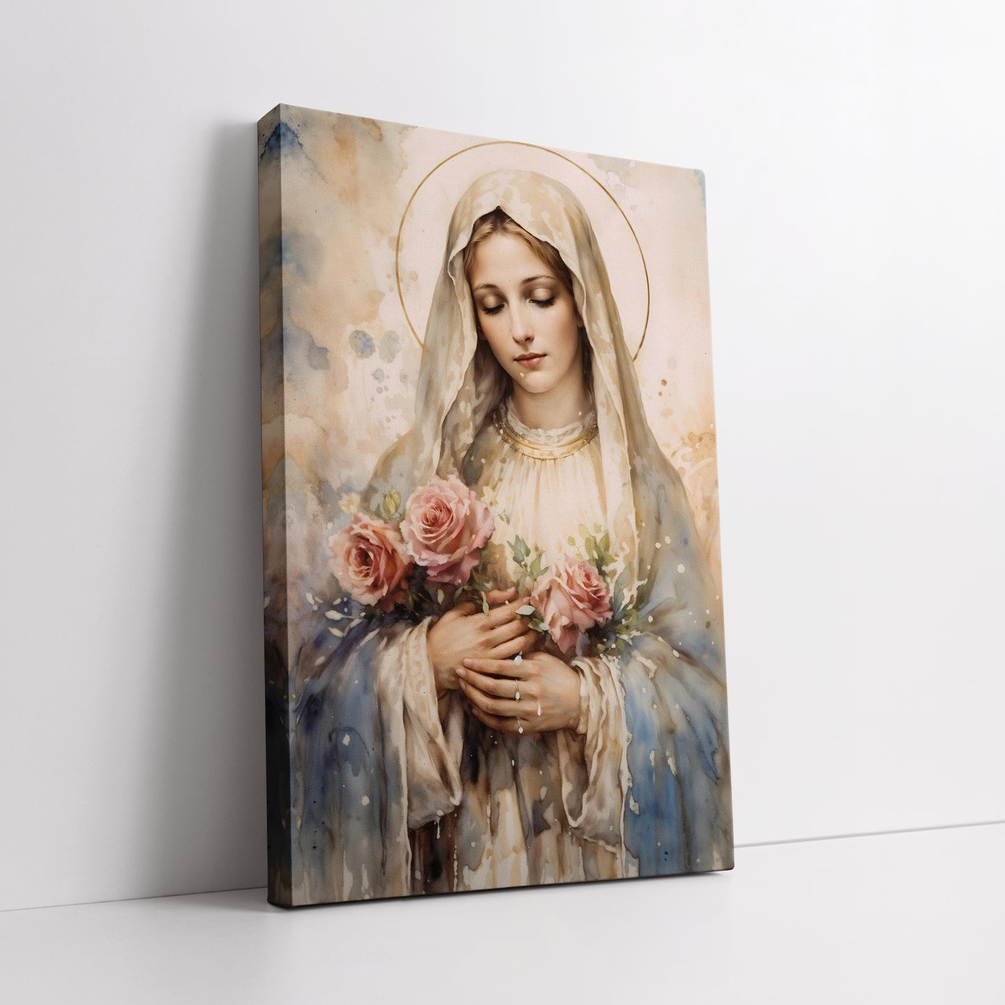 Blessed Mother Mary Canvas Print - Light Tone Christian Home Decor