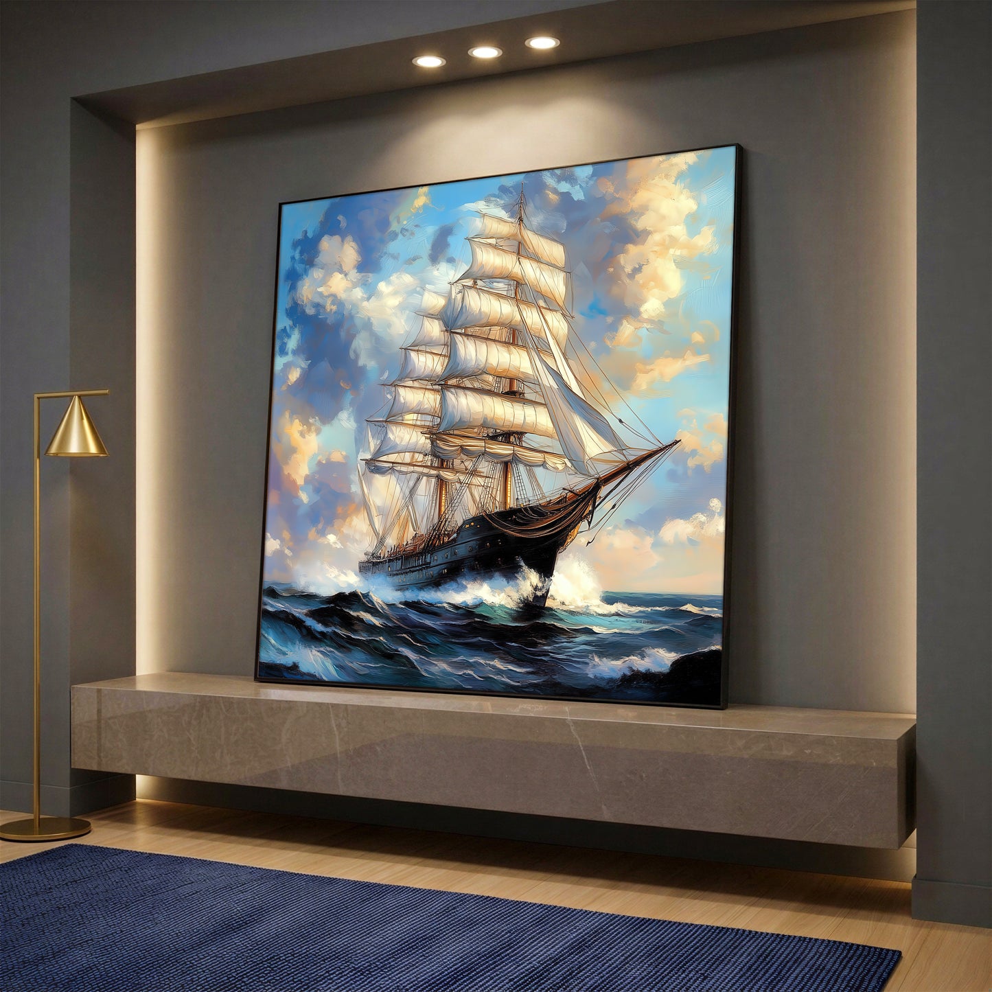 Majestic Sailing Ship Canvas Wall Art - Stormy Ocean Wave Modern Art Print