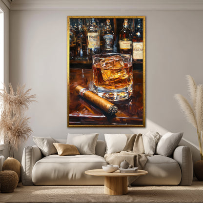 Whiskey Bar and Cigar Canvas Print - Man Cave & Executive Office Decor