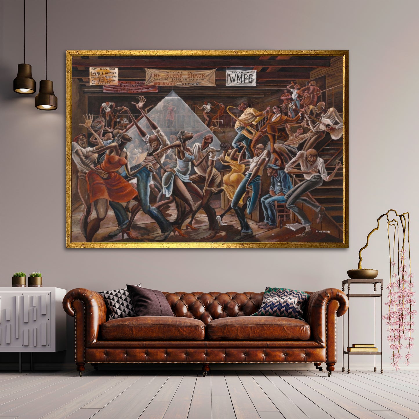 The Sugar Shack Canvas Wall Art - Ernie Barnes Inspired Jazz Dance Painting