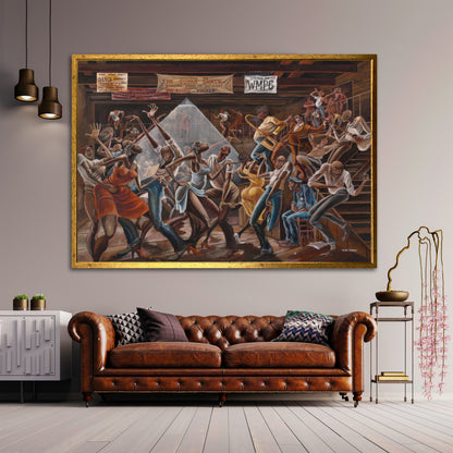 The Sugar Shack Canvas Wall Art - Ernie Barnes Inspired Jazz Dance Painting
