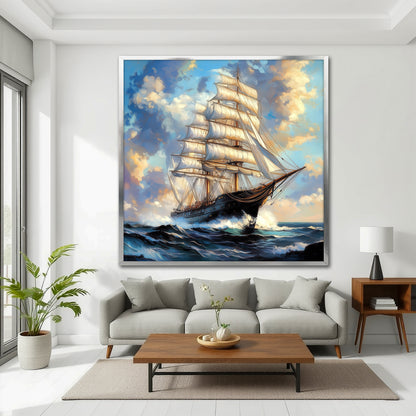 Majestic Sailing Ship Canvas Wall Art - Stormy Ocean Wave Modern Art Print