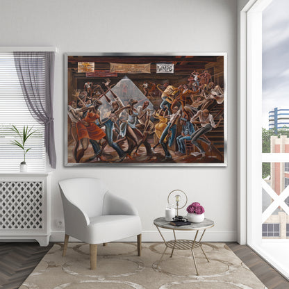 The Sugar Shack Canvas Wall Art - Ernie Barnes Inspired Jazz Dance Painting